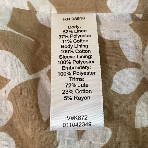 Coldwater Creek Size PM Linen Embroidered Floral Tan Button Up Lined Jacket - Picture 9 of 9